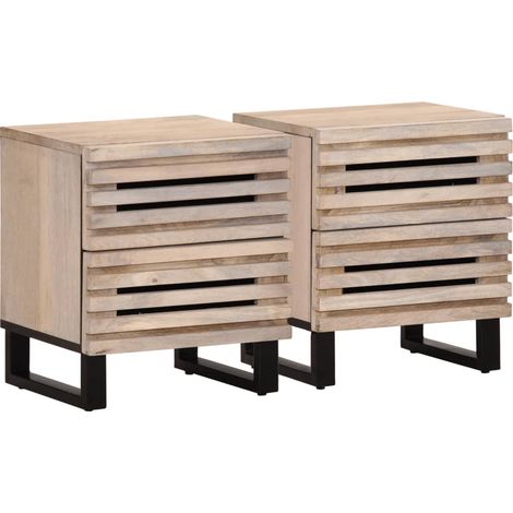 Mesitas de noche 2 uds madera de mango blanqueado 40x34x46 cm vidaXL