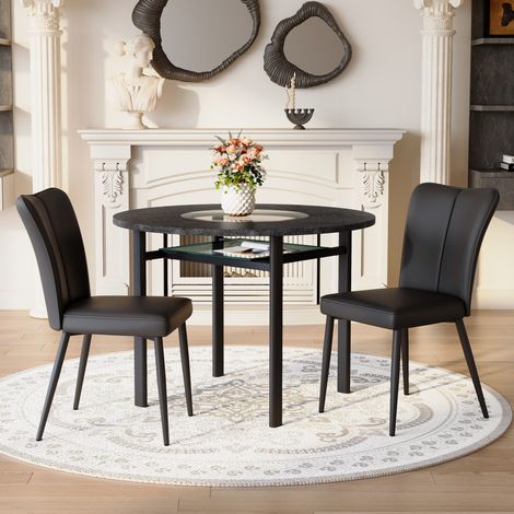 Mesa comedor redonda con 2 sillas y cristal OKMYHOME (1/5)