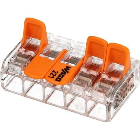 Borne de raccordement Wago série 221 transparent 5 x 0,5-6,0mm², 400V