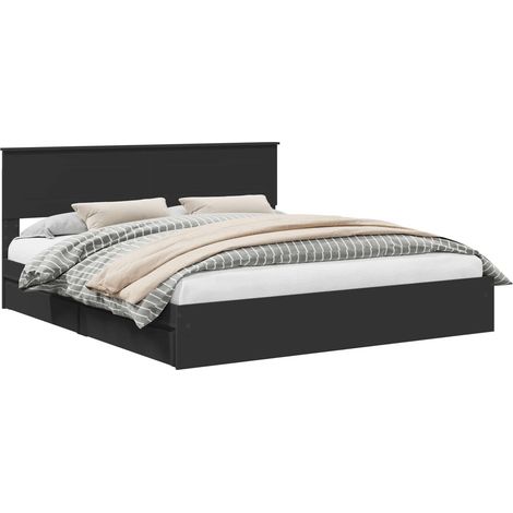 Storage Bed with Headboard Black 200 x 200 cm Engineered Wood vidaXL
