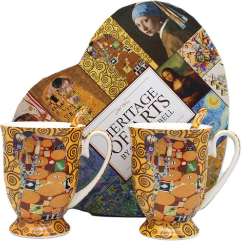 Juego de regalo de lujo de 2 tazas de porcelana con la obra "El beso" de Gustav Klimt. (1/5)