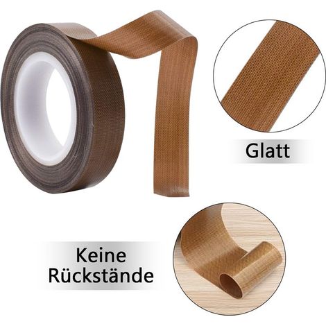 Ruban adhésif résistant à la chaleur, 19 mm x 10 m, marron, ruban adhésif haute température, ruban Téflon, ruban résistant à la chaleur pour appareils de scellage sous vide, scellage manuel, scellage (1/5)