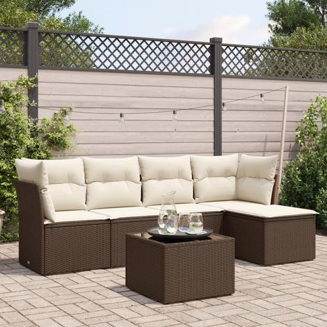 vidaXL 6-tlg. Garten-Sofagarnitur mit Kissen Braun Poly Rattan (1/3)