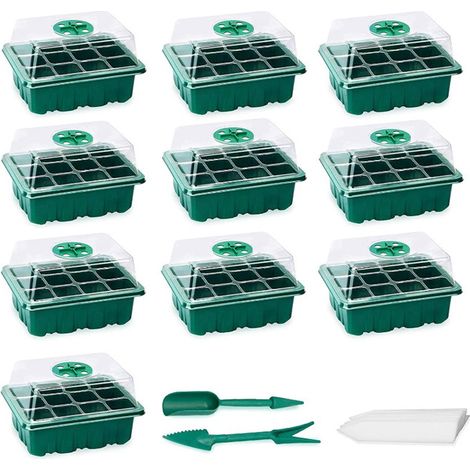 Sollbry – Plateau de démarrage de graines 10 pièces avec dôme et base d'humidité – Système de ventilation réglable – Reutilisable et durable pour semis (1/4)