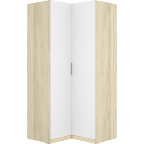 Armadio angolare 2 ante L97 cm Bianco e naturale chiaro - KALONY (1/4)