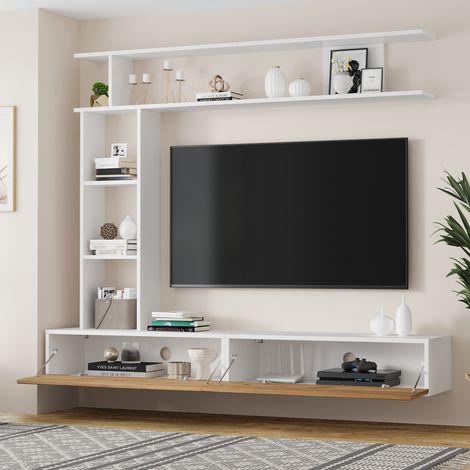 Mobile TV da parete con 2 Ante, Ripiani Aperti, Installazione Sospesa o a Terra per Soggiorno, in Pannelli, 180 × 35 × 22.5 cm (1/5)