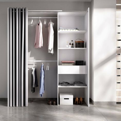 Dmora - Kleiderschrank Dober, Struktur für begehbaren Kleiderschrank, offene Garderobe, 160 x 50 x 205 cm, Weiß und Grau (1/5)
