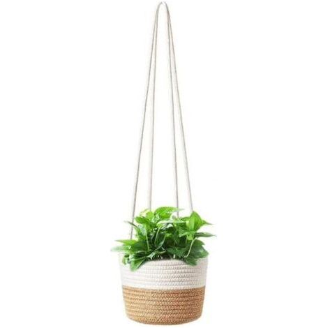 Pot de Fleurs à Suspendre en Corde de Jute, Suspendu Panier Tissé, Pots de Plantes, Jardinière Suspendue en Corde, Panier Jardinière Suspendue Pot pour Plantes, Décoration Intérieure ou Extér (1/5)