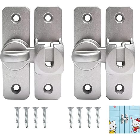 2 Pièces Verrou Porte Coulissante, 90/180 Degrés Serrure de Fermeture Alliage d’Aluminium Interieure Argent Verrouillage-Porte avec 2 Vis Loquet Door Interieure pour Grange Cuisines Jardin de Bains (1/5)