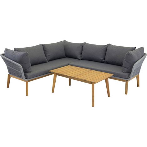 Salon d'Angle de Jardin en Bois "Chania" 210cm Gris (1/5)
