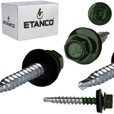 Vis Autoperceuses - 4,8 x 35 mm - Pour Fixation Tôles Profilées sur Bois - RAL 6020 - 250 Pièces (1/3)