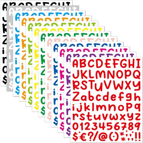 Autocollants Lettres Et Chiffres Autoadhésifs - Kit 12 Feuilles 12 Couleurs - Majuscules Minuscules Chiffres Arabes - Pour Boîte Aux Lettres Porte Cuisine Signalétique - 12 Pièces (1/5)