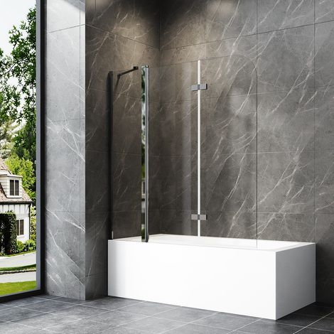 150x140 cm Duschwand für Badewanne 3 teilig Faltbar Badewannenaufsatz mit Feststehend, Badewannenwand Duschwand Badewanne mit 6mm EGS Sicherheitsglas