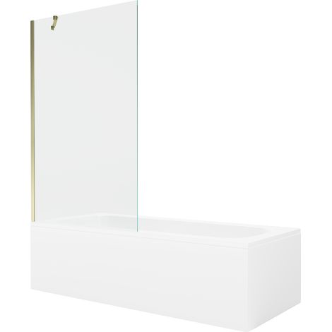 Mexen Vega rechteckige Badewanne 180 x 80 cm mit Verkleidung und 1-flügeligem Paravent 100 cm, transparent, gold (1/5)