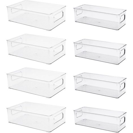 Boîtes de Rangement Transparentes avec Poignées Organisateurs Réfrigérateur Empilables Bacs Cuisine Frigo Congélateur Salle de Bain 25x15x7,6 cm 25x10x7,6 cm (1/5)