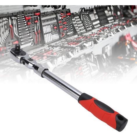 Clé à cliquet de 1/2 pouce à tête pivotante 180°, manche extensible et revêtement ergonomique anti-vibrations, modèle Cr vanadium steel, 370mm/1137g, kit de réparation mécanique. (1/4)