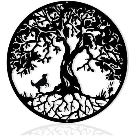 royaluxe-30cm Arbre de vie en métal(Motif chien)-Décoration murale pour balcon,porche,chambre à coucher, salon, jardin et ferme(30cm)