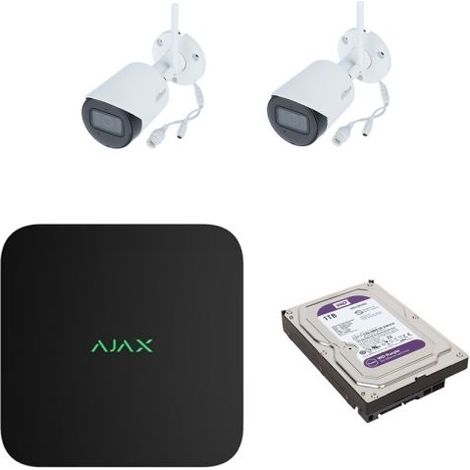 Ajax Kit NVR 8 canali nero + 2 telecamere IP Wifi 4MP 2.8 mm + Hard disk 1Tb - 70938