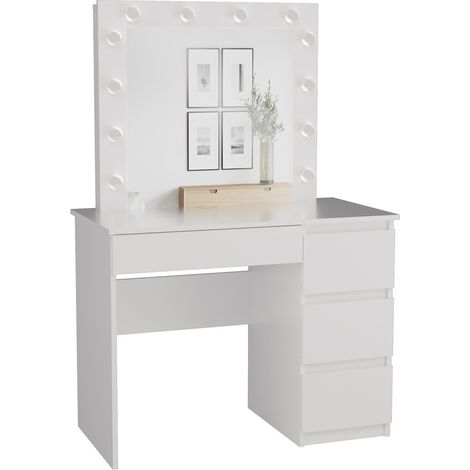 Tocador elegante con espejo e iluminación LED - Blanco, funcional, para maquillaje y joyas (1/4)