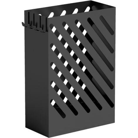 Porte-parapluie noir en acier 28 x 14 x 41 cm avec bac égouttoir et 4 crochets – 1 pièce, disponible sur place (1/5)