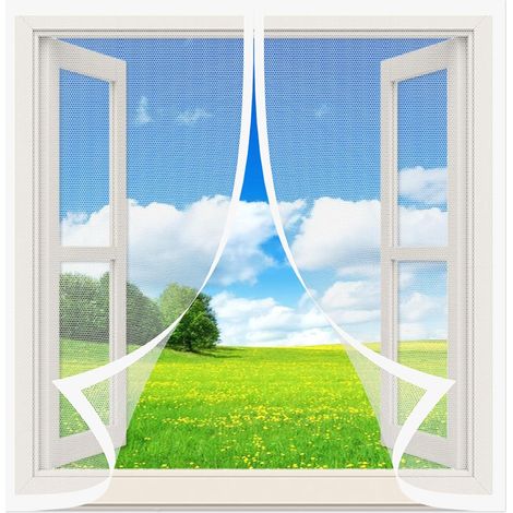 Moustiquaire de Fenêtre 67 x 125 cm Moustiquaire de Balcon Protection Anti-Moustiques Magic Tape pour Porte Fenêtre Porte de Balcon Camping-Car, Blanc (1/5)