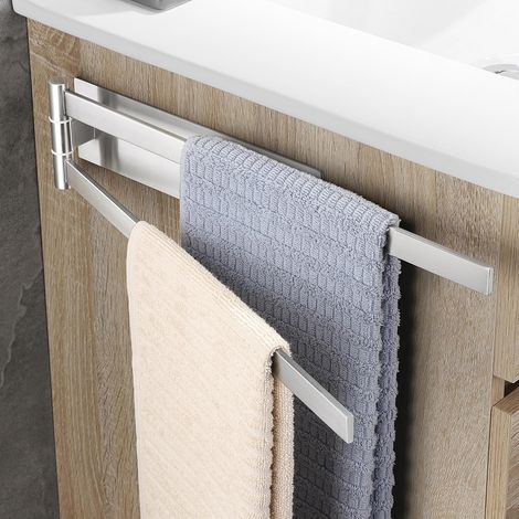 1 Porte-serviettes Carré Acier Inoxydable Pivotant 180° Double Tige Sans Perçage Salle De Bain (1/5)