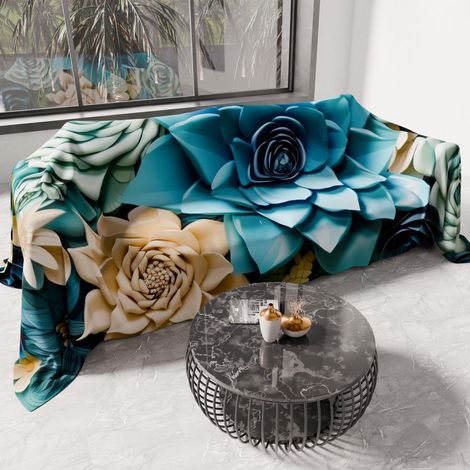 Drap de Protection en Microfibre Multi-Usage Anti-Taches 260x270 cm, Housse de Canapé, Couvre Lit, Couverture de Canape, Floral 05 15, 100% (1/5)