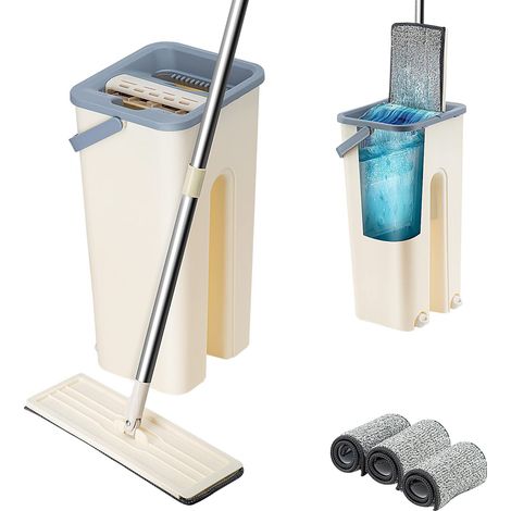 Sturdy And Strong Floor Mop and Bucket Set, Easy and Simple Squeeze Bucket Flat Mop with 3-Pack Replacement Machine Washable Microfibre Mop Pads for All Floors Types (1/5)