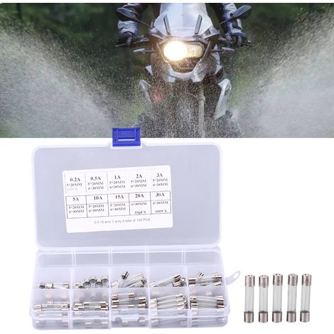 Kit de 100 fusibles verre 5x20mm 6x30mm pour voiture, assortiment 0.2A à 30A, fusibles automobiles, accessoires auto.