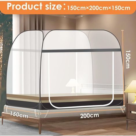(200 x 150 x 150 cm) Zanzariera per letto, tenda da viaggio pieghevole e portatile con doppia porta e fondo facile da installare, efficace contro le punture di zanzara (1/3)