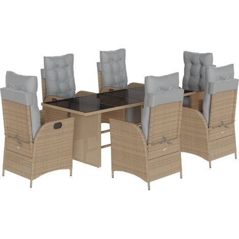 Maison Exclusive - 7-tlg. Garten-Essgruppe mit Kissen Beigemischu