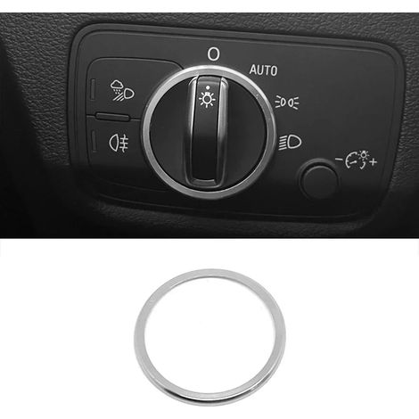 (Argent) Anneau décoratif autocollant de protection pour bouton de commande de phares de voiture, accessoire auto compatible avec Audi A3 8V 2014-2019 Q2L S3 (1/5)