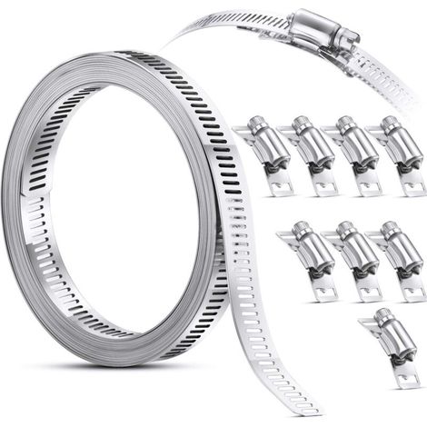 Hose Clamp, Steel Worm Clamp, 304 Stainless Steel Clamps, Adjustable Screw Hose Clamp (9 Pieces, 11.5 Feet)