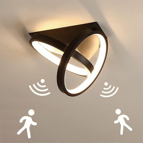 Plafonnier LED 26W avec détecteur de mouvement, adapté au couloir, au salon et au balcon, noir, gradation tricolore (1/5)