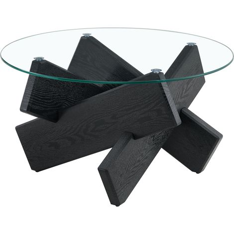 1005035cm Couchtisch, Hochglanz Sofatisch, Wohnzimmertisch mit Schubladen, Kaffeetisch mit LED-Licht, Glasplatte, Schwarz (1/5)