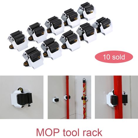 Lot de 10 supports muraux pour balais et serpillières de cuisine, organisateur et crochet de rangement. (1/5)