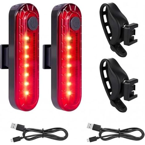 Lot de 2 feux arrière vélo LED, 5 LED ultra lumineux, feux arrière rechargeables USB, 4 modes d'éclairage, clignotant de sécurité, multi-usages pour vélo casque course