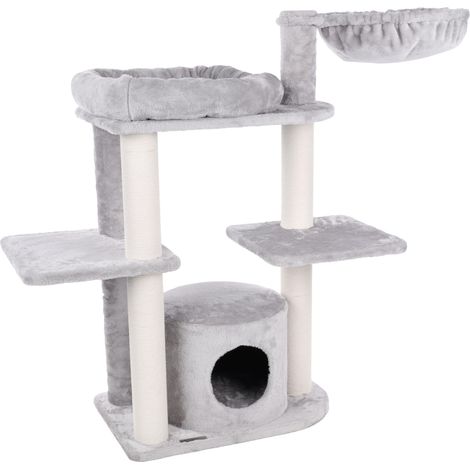 Arbre à Chat Fenway Gris – 119x42,5x104cm – avec Rampe, Niche et Poteaux Sisal  Arbre à Chat Spacieux et Douillet pour Chats d’Intérieur