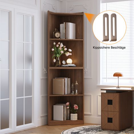 Étagère d’angle 55×32×180 cm en MDF style noyer,anti-basculement. Meuble gain de place,bibliothèque pour salon et cuisine. (1/5)