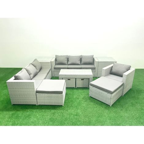 Fimous Polyrattan Gartenmöbelset mit Graue Kissen 11-Sitzer mit Couchtisch und 2 Beistelltischen (1/5)