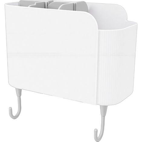 Boîte de rangement murale multifonctionnelle pour ustensiles de cuisine, avec séparateurs amovibles et crochets, pour cuisine et salle de bain, blanc crème, taille L (1/5)