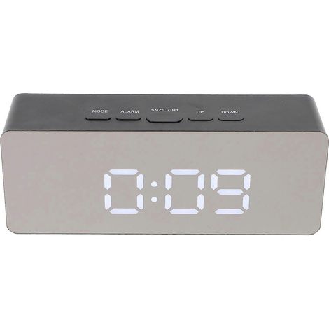 Réveil numérique LED avec calendrier et surface miroir (1 pièce), sans pile. (1/5)