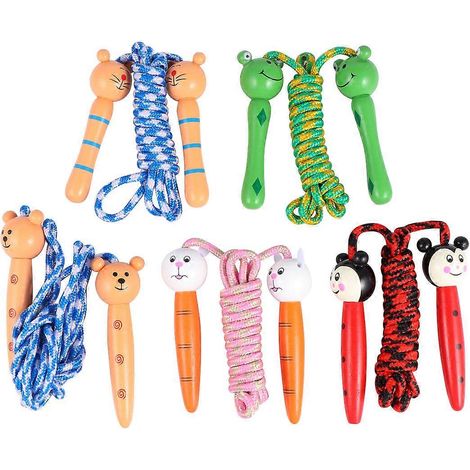 Corde à sauter à poignée en bois avec motif dessin animé, lot de 2 couleurs assorties - Durable et ergonomique (1/5)