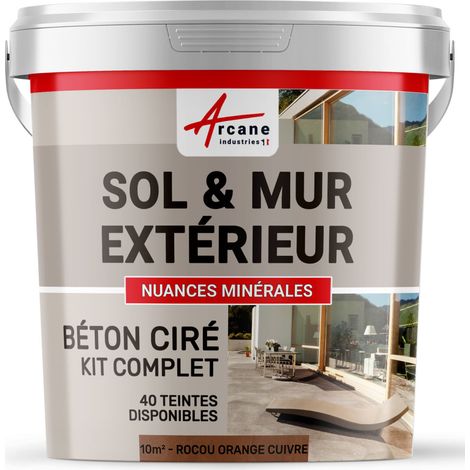 béton ciré, extérieur, pour sol, mur, terrasse, escalier, enduit, décoratif, minéral, en kit - 10 m² (en 2 couches) Rocou Orange Cuivre - ARCANE INDUSTRIES