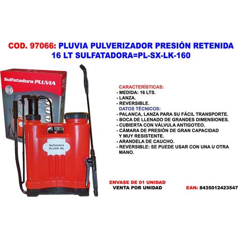 Solfatore a pressione trattenuta Pluvia PLSXLK160 da 16 L