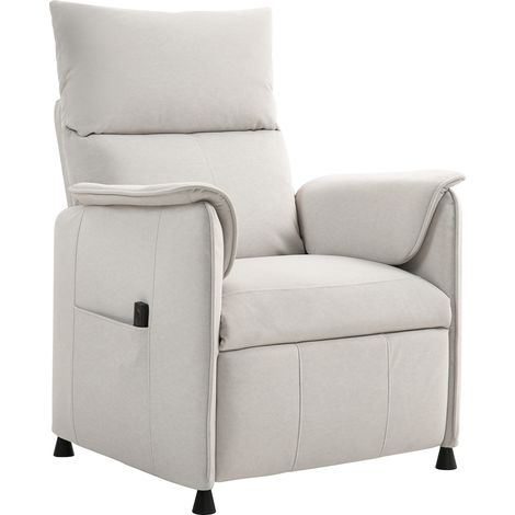 Fauteuil inclinable à moteur silencieux, fauteuil rembourré avec revêtement en tissu résistant, fonction mémoire, repose-pieds réglable, blanc crème (1/5)