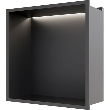 RAK Ingot Square Recessed Niche 300mm H x 300mm W with LED - Matt Black (1/4)