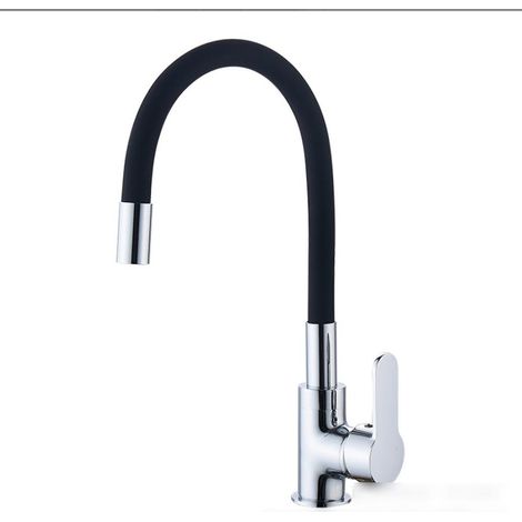 Robinet de Cuisine Flexible Bec Haut Orientable Librement Mitigeur Évier Flexible Laiton et Robinet Evier Monotrou à Eau Chaude et Froide, Noir (1/4)
