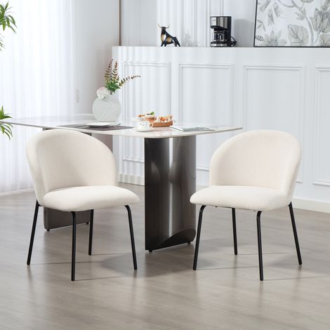 Juego de 2 sillas de comedor de pana, sillas de cocina con patas de acero, 56x58x78cm, color crema.