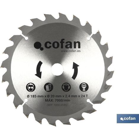 Disco Corte Para Madera Ø185mm x 20mm x 2.4mm x 24t (1/2)